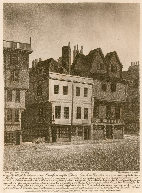 Vue sud-est des entrées du Petit Sanctuaire et de Thieving Lane depuis King Street - English School