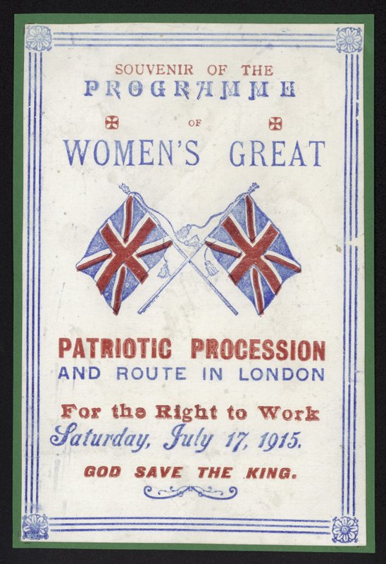 Programme souvenir de la procession des femmes pour le droit au travail, Londres, 17 juillet 1915 - English School