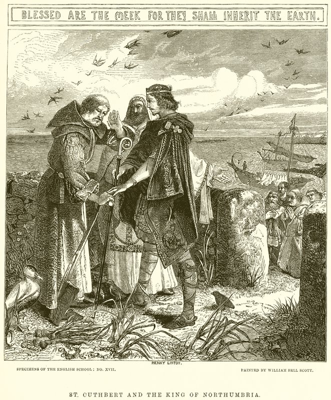 Saint Cuthbert et le roi de Northumbrie - English School