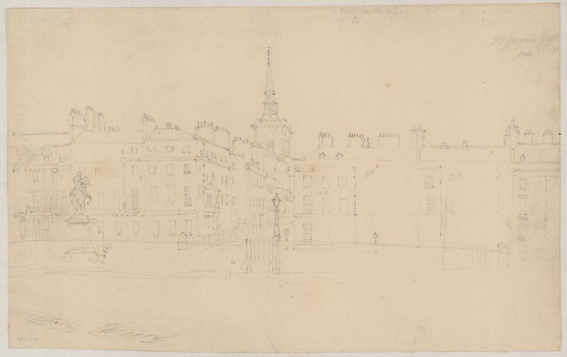 St Jamess Square, Londres; croquis original au crayon - English School