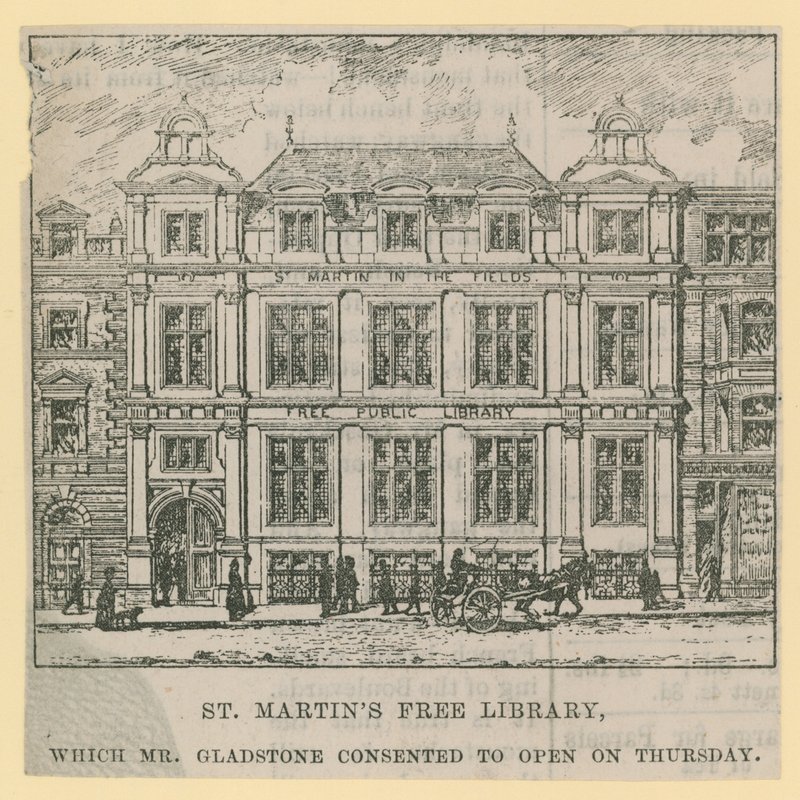 Bibliothèque gratuite St Martin, inaugurée par M. Gladstone - English School