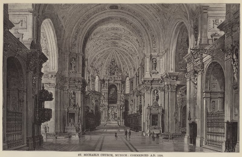 Église Saint-Michel, Munich, commencée en 1538 (gravure) - English School