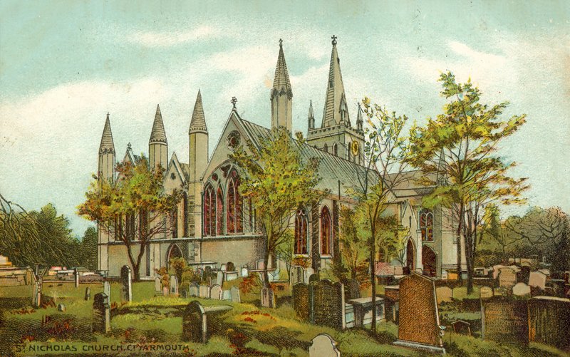 Église Saint-Nicolas, Great Yarmouth (lithographie en couleur) - English School