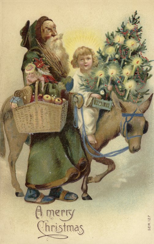 Saint Nicolas et Jésus-Christ, avec sapin de Noël et cadeaux - English School