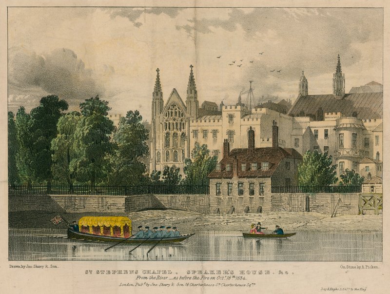 Chapelle Saint-Étienne, Maison du Président, etc., Westminster, Londres, depuis la Tamise - English School