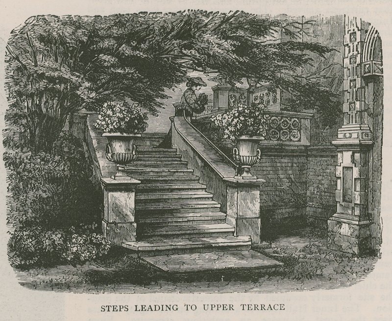 Escaliers menant à la terrasse supérieure, Holland House - English School