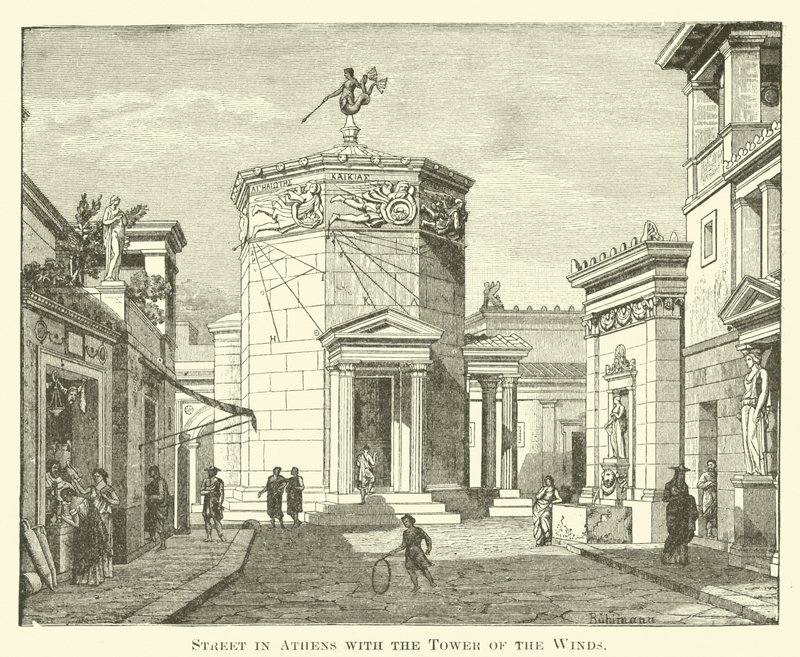 Rue à Athènes avec la Tour des Vents (gravure) - English School