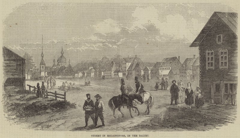 Rue à Helsingfors, dans la Baltique (gravure) - English School