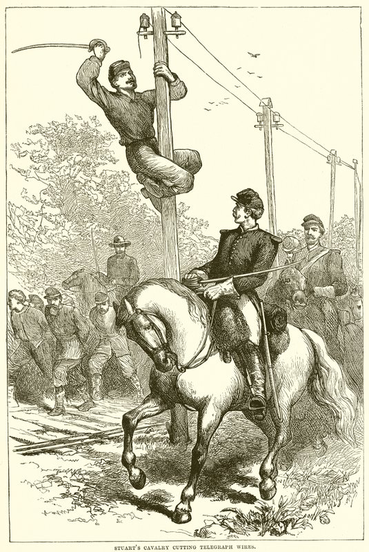 Cavalerie de Stuart coupant les fils télégraphiques - English School