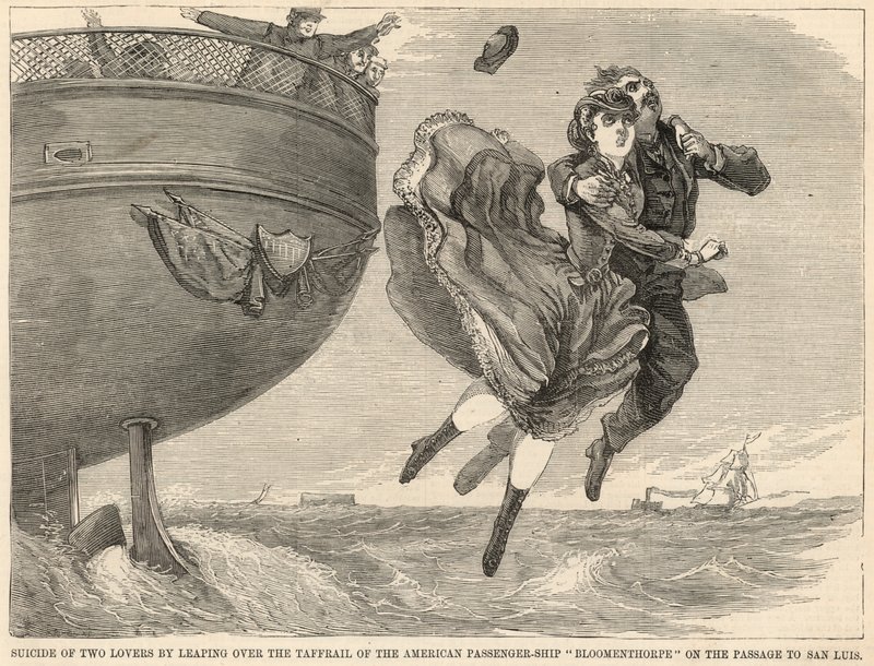 Suicide de deux amants en sautant par-dessus le bastingage du navire américain Bloomenthorpe - English School