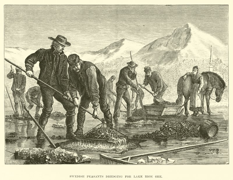 Paysans suédois draguant du minerai de fer lacustre - English School