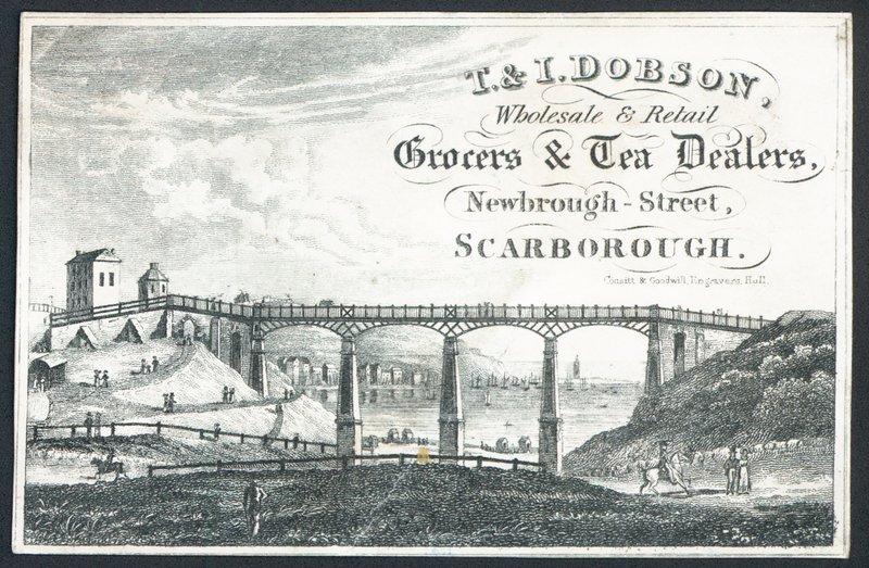 T & I Dobson, épiciers en gros et au détail et marchands de thé, carte de visite - English School