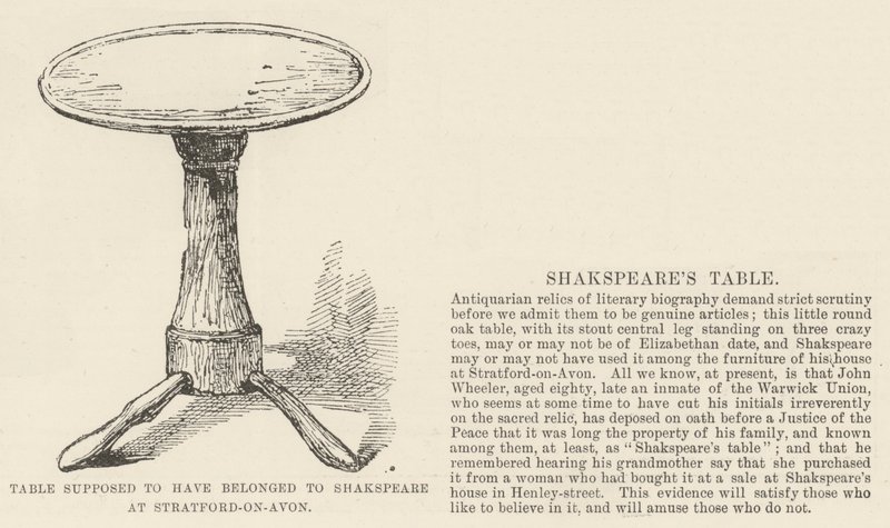 Table supposée avoir appartenu à Shakespeare à Stratford-on-Avon - English School