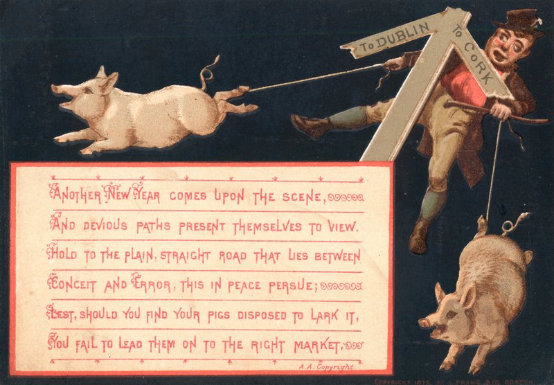 Emmener les cochons au marché, Carte de Nouvel An - English School