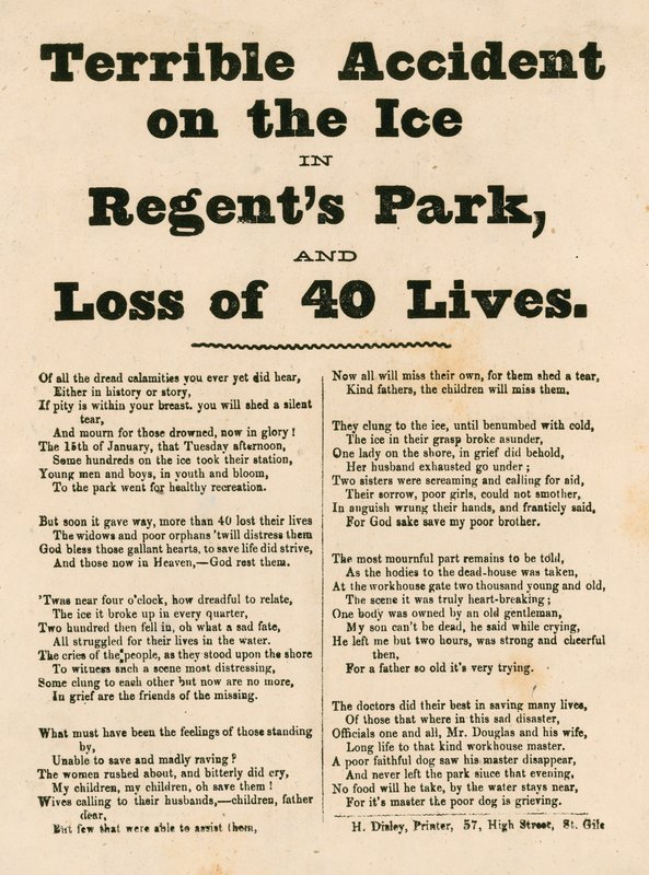 Terrible accident sur la glace à Regents Park, Londres - English School