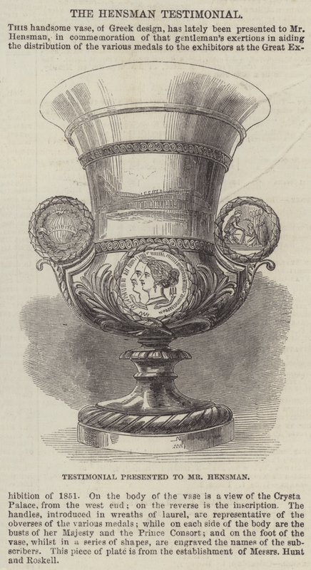 Témoignage présenté à M. Hensman (gravure) - English School