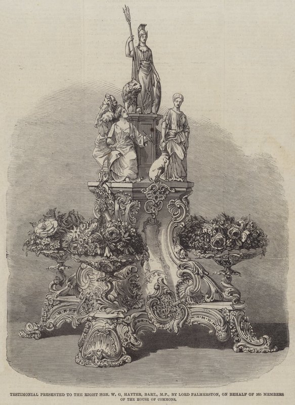 Témoignage présenté au très honorable W G Hayter, baronnet, MP, par Lord Palmerston, au nom de 365 membres de la Chambre des communes (gravure) - English School