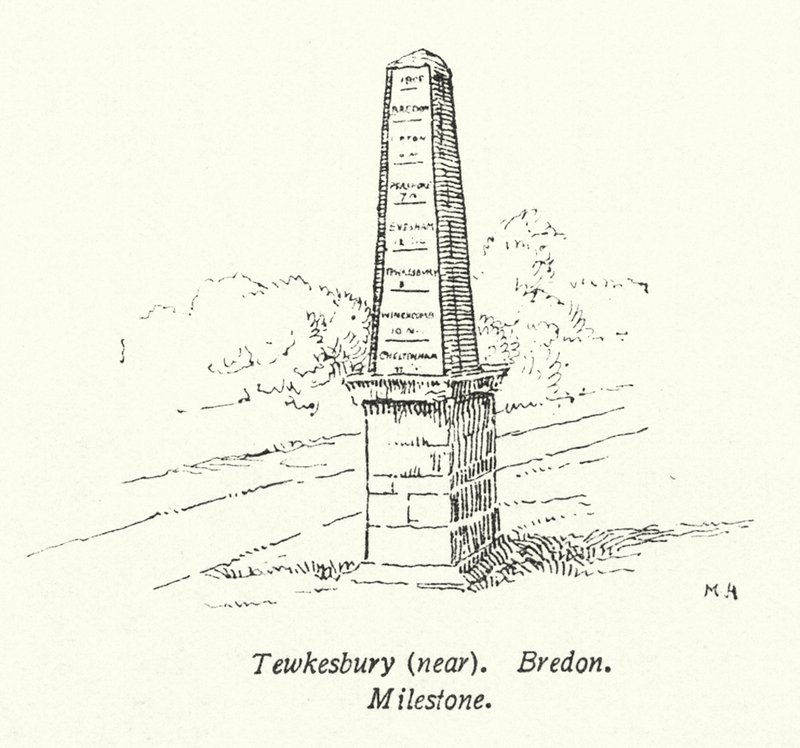 Tewkesbury, près de Bredon, Milestone (lithographie) - English School