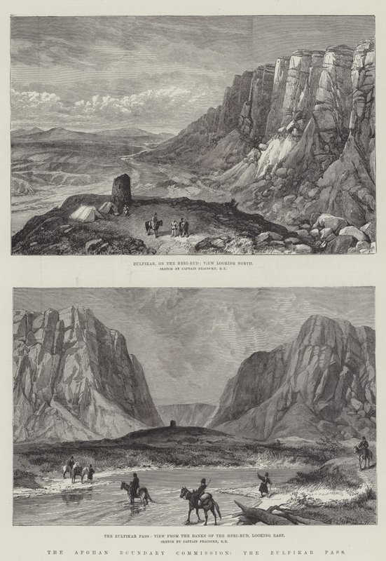 La commission de la frontière afghane, le col de Zulfikar (gravure) - English School