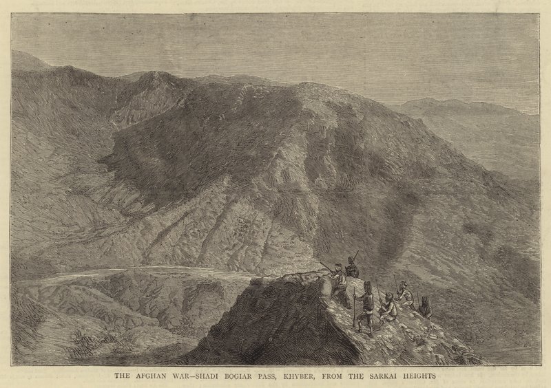 La guerre afghane, col de Shadi Bogiar, Khyber, depuis les hauteurs de Sarkai - English School