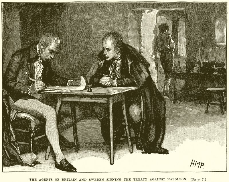 Les agents de la Grande-Bretagne et de la Suède signant le traité contre Napoléon - English School