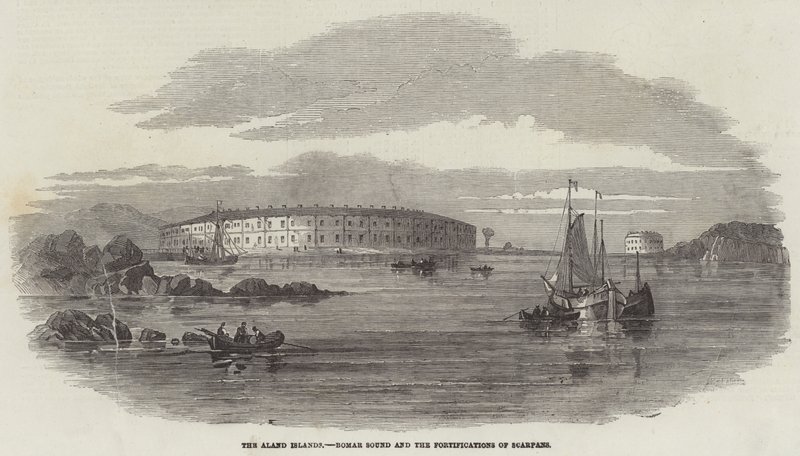 Les îles Aland, Bomar Sound et les fortifications de Scarpans (gravure) - English School