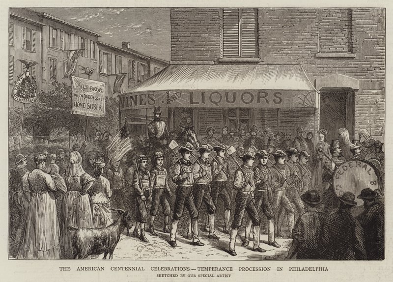 Les célébrations du centenaire américain, procession de tempérance à Philadelphie (gravure) - English School