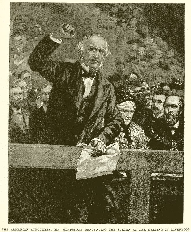Les Atrocités Arméniennes : M. Gladstone Dénonçant le Sultan lors de la Réunion à Liverpool - English School