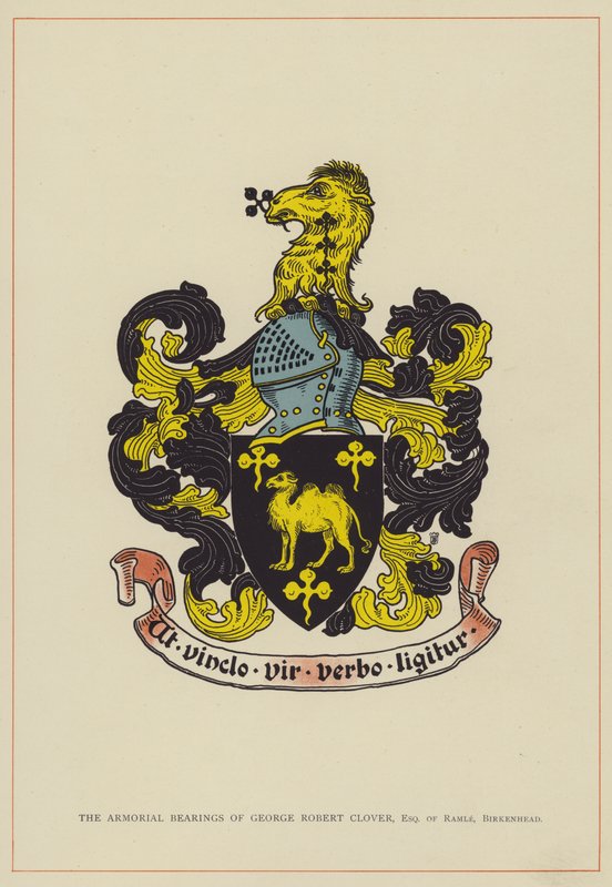 Les armoiries de George Robert Clover, Esquire of Ramle, Birkenhead (lithographie couleur) - English School