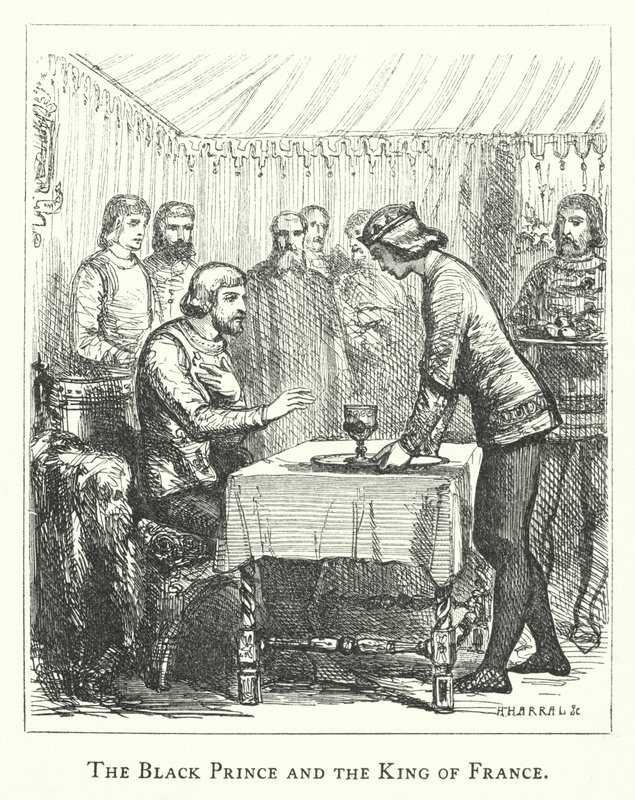 Le Prince Noir et le Roi de France (gravure) - English School