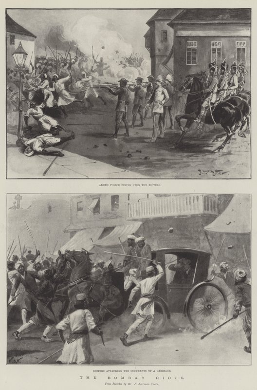 Les émeutes de Bombay (lithographie) - English School