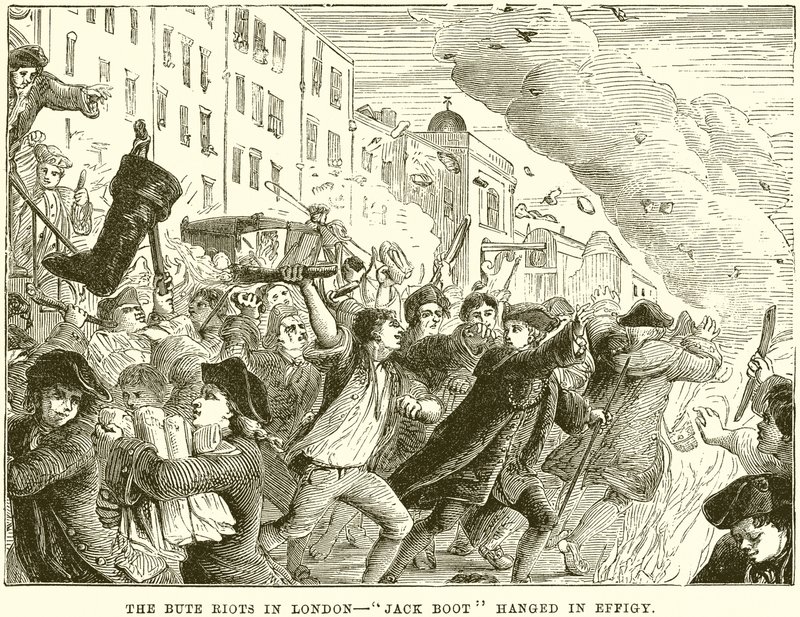 Les émeutes de Bute à Londres - Jack Boot pendu en effigie - English School