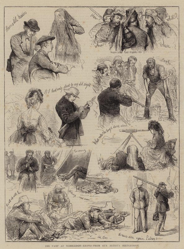 Le camp à Wimbledon, feuilles du carnet de croquis de notre artiste - English School