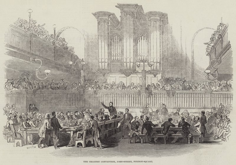 La convention chartiste, John-Street, Fitzroy-Square (gravure) - English School