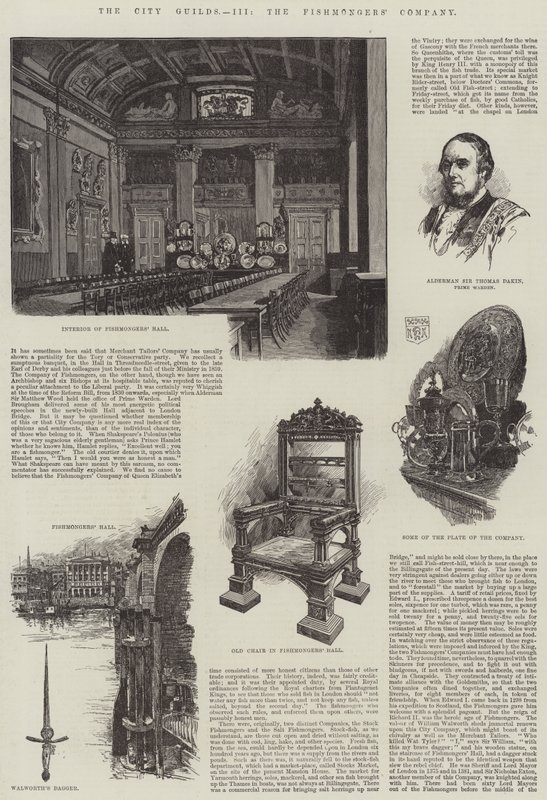 Les guildes de la ville, la compagnie des poissonniers (gravure) - English School