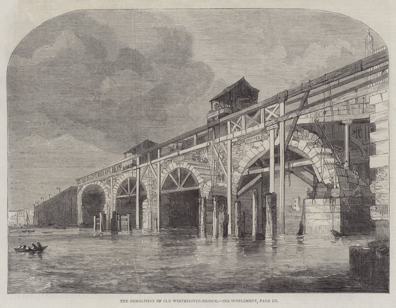 La démolition du vieux pont de Westminster - English School