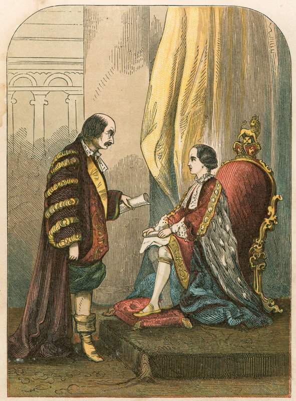 Le Duc de Northumberland persuadant Édouard VI de changer la succession - English School