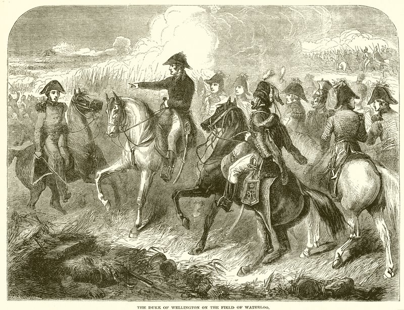 Le duc de Wellington sur le champ de bataille de Waterloo - English School