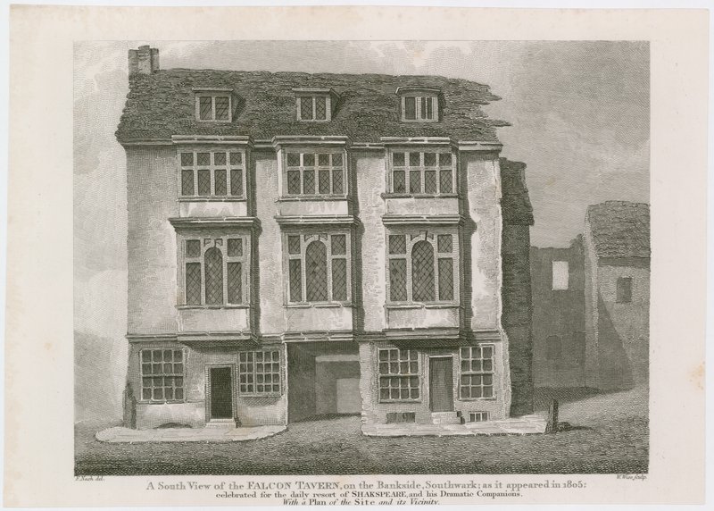 La taverne du Faucon sur Bankside, Southwark. Comme elle apparaissait en 1805 - English School