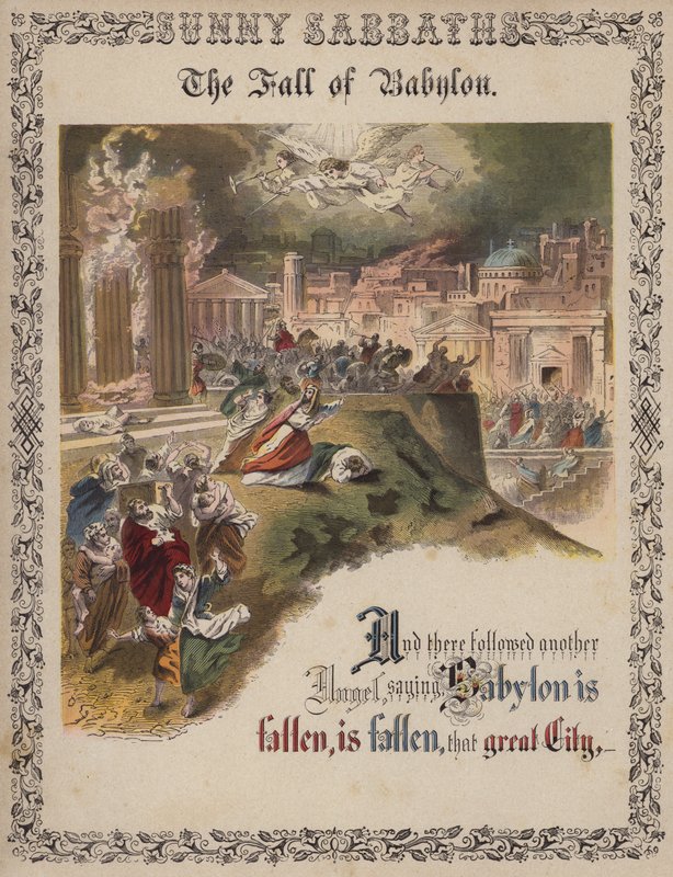 La chute de Babylone (gravure en couleur) - English School