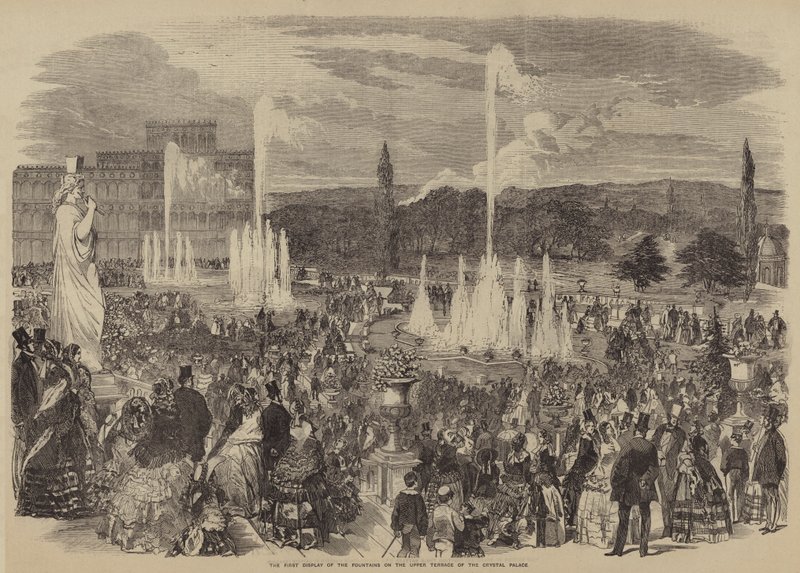 La première exposition des fontaines sur la terrasse supérieure du Crystal Palace - English School