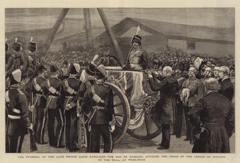 Les Funérailles du Feu Prince Louis Napoléon, le Duc de Bassano, apposant la Croix de la Légion d