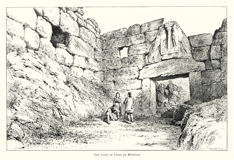 La Porte des Lions à Mycènes (gravure) - English School