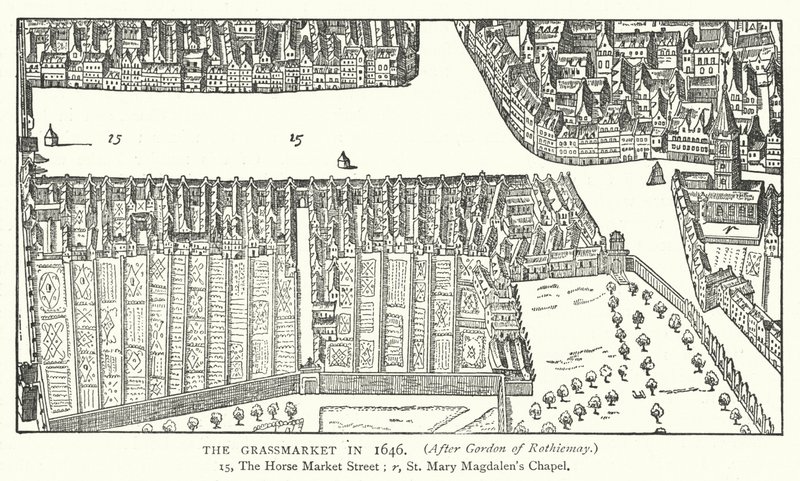 Le Grassmarket en 1646 (gravure) - English School