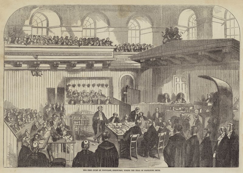 La Haute Cour de justice, Édimbourg, pendant le procès de Madeleine Smith (gravure) - English School