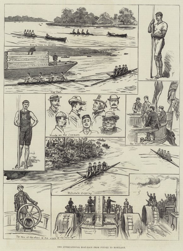 La course internationale de bateaux de Putney à Mortlake (gravure) - English School