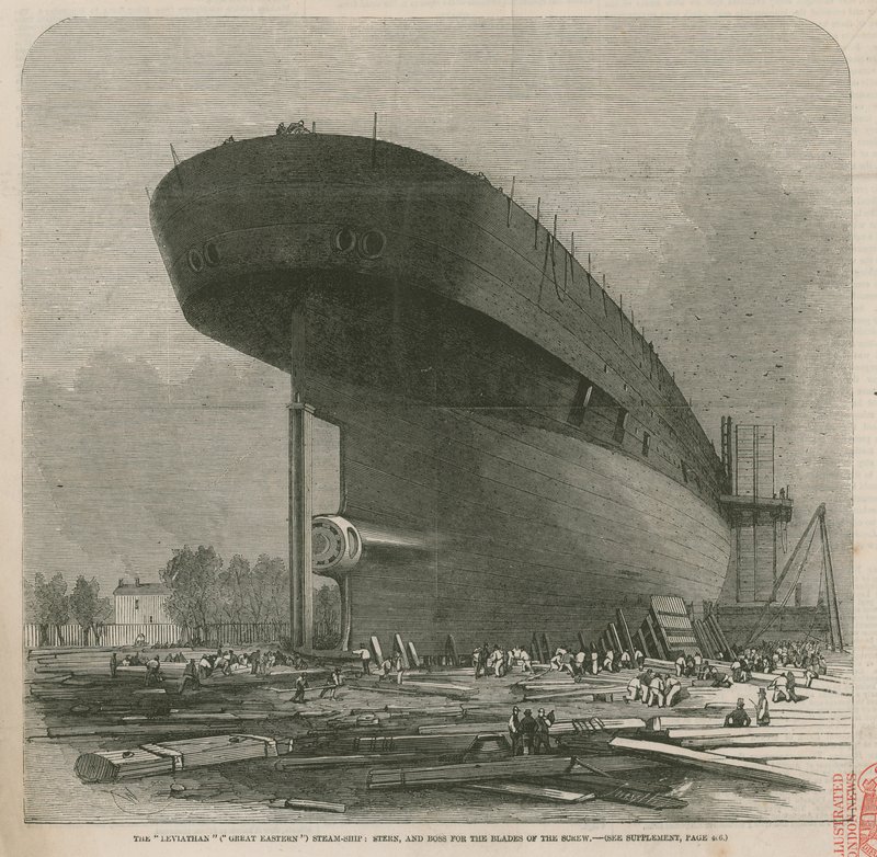 Le navire à vapeur Leviathan (Great Eastern); poupe et boss pour les pales de l