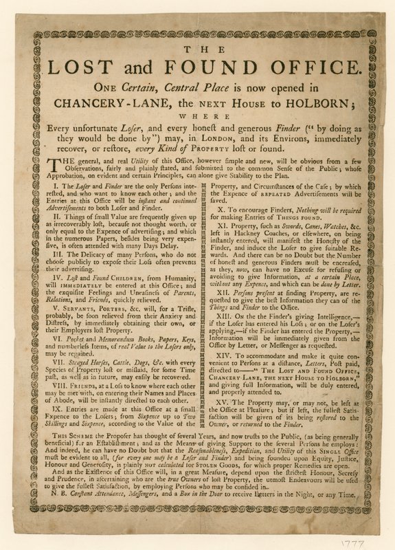 Bureau des objets trouvés, Chancery Lane, Londres - English School