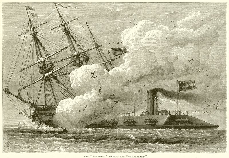 Le Merrimac coulant le Cumberland - English School