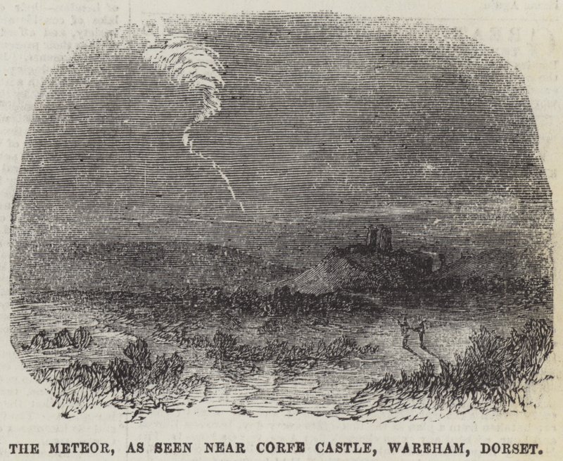 Le météore, vu près du château de Corfe, Wareham, Dorset (gravure) - English School